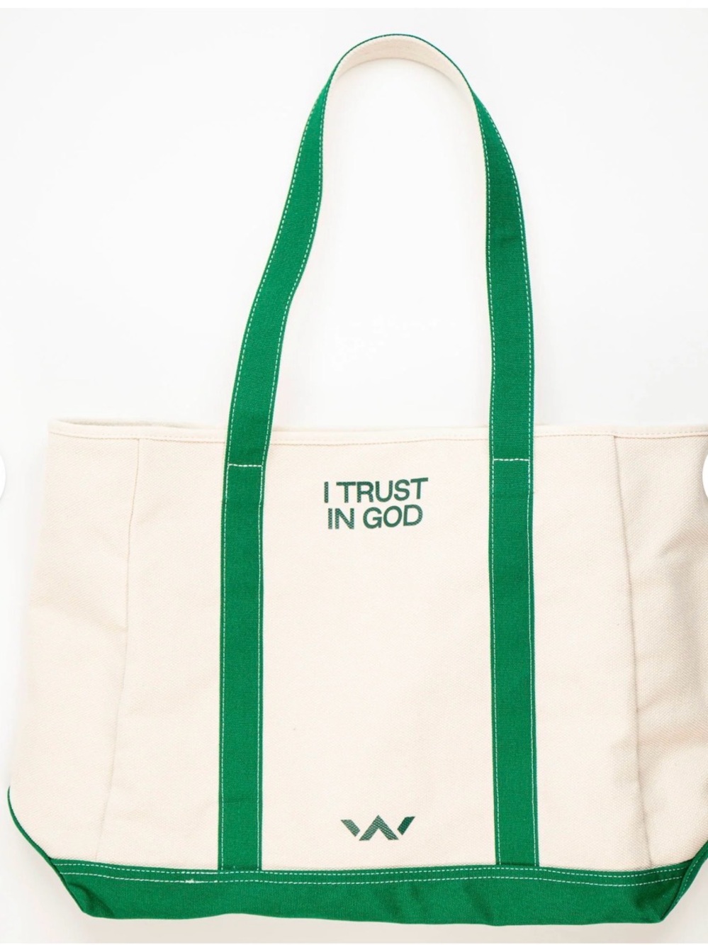 I Trust In God Cream Canvas Tote with Green Trim